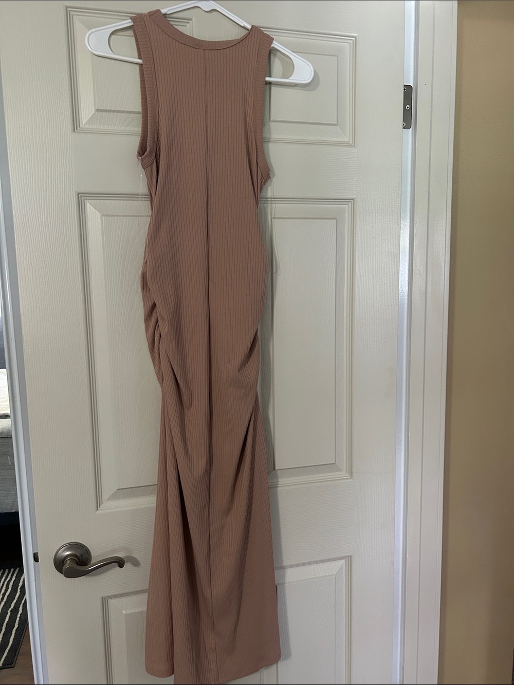 Sleeveless Ribbed Maxi Dress in soft brown